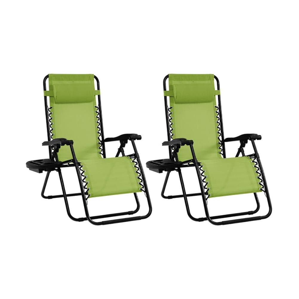 Left. Kadyn - 2 Pieces Folding Lounge Chair with Zero Gravity-Green, Zero Gravity Lawn Lounge Chairs with Cup Holder--Black - Green.