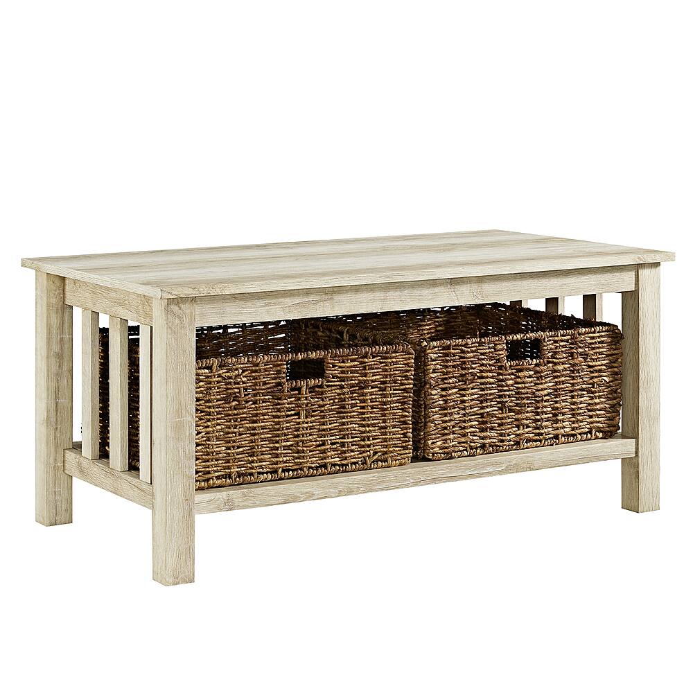 Best Buy Walker Edison 40" Wood Storage Coffee Table with Totes White