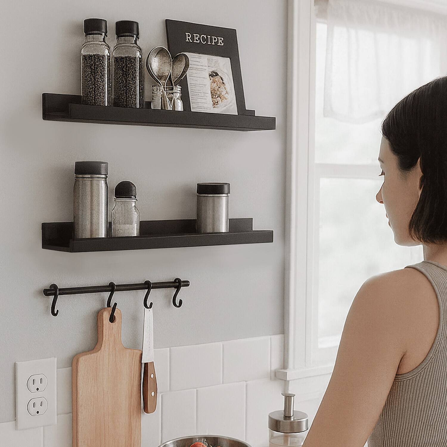 Alt View 4. Mifurn - 2 Pack 16 in Floating Picture Ledge Shelves, Wooden Wall Shelf for Books, Photos & Decor Display for Living Room - Black.