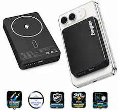 Energizer
NAVINALING LING Outpot 20w(Max) Wireless Output Total Otving Monive Wt's OM10081PO Model Name: LIQUOIS Polymer 5000mAh 18.5Wh FC Cell Type: 3000mAh 4.2V
USB-C SW 5V=3A, 9V-2.22A, Roled input Rated USB-C Rated Output
STRONG MAGNETIC ATTACHMENT
Ultra-Slim Design
PREMIUM METAL CONSTRUCTION
20 W HIGH-SPEED CHARGING
CHARGE MULTIPLE DEVICES AT ONCE