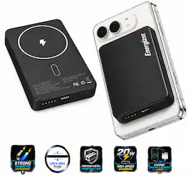 Energizer - 10,000mAh SLIM METAL 20W Magnetic Wireless Qi/Qi2.0/MagSafe PowerBank, Portable Charger, 2 Outputs, LED Display, & USB-C - Black