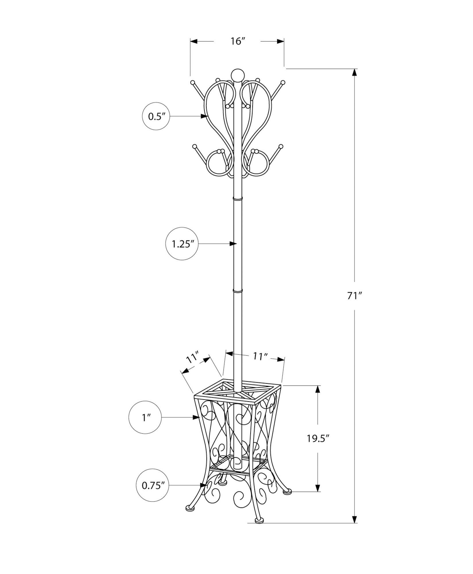 TinyHomie Coat Rack Hall Tree Free Standing 8 Hooks Entryway 71h ...