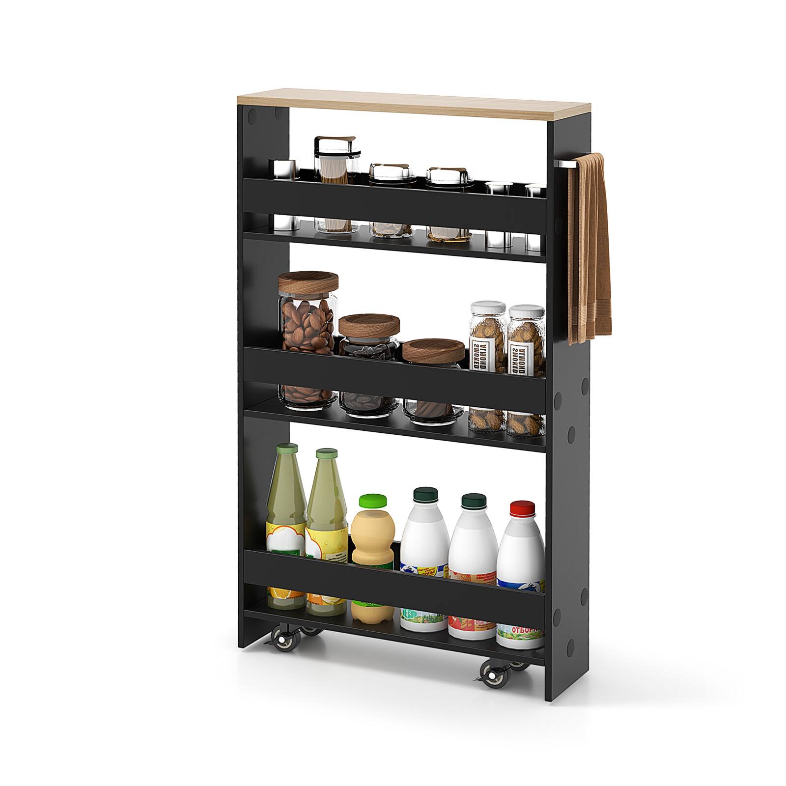 Front. Ecooso - Rolling Kitchen Slim Storage Cart Mobile Organizer with Handle for Multi-Room Use - Black.
