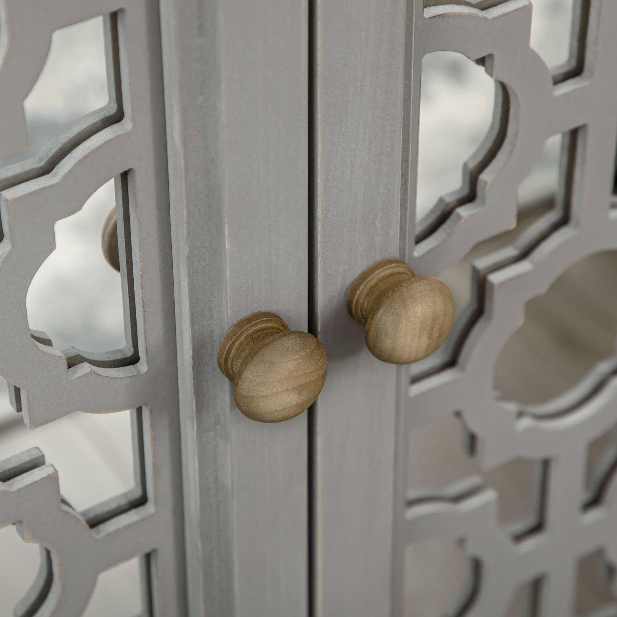 Alt View 5. Homcom - Farmhouse Sideboard with Double Glass Doors, Solid Wood Countertop - Grey.