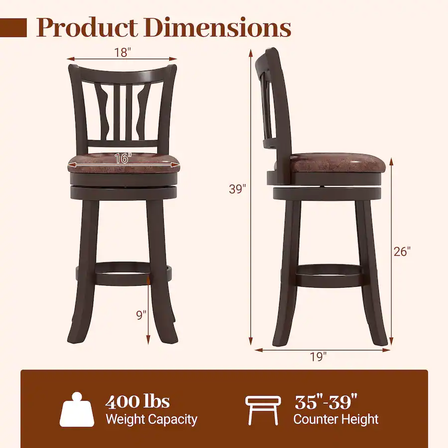 Gymax 26'' Counter Height Swivel Bar Stools Set of w/Back Faux