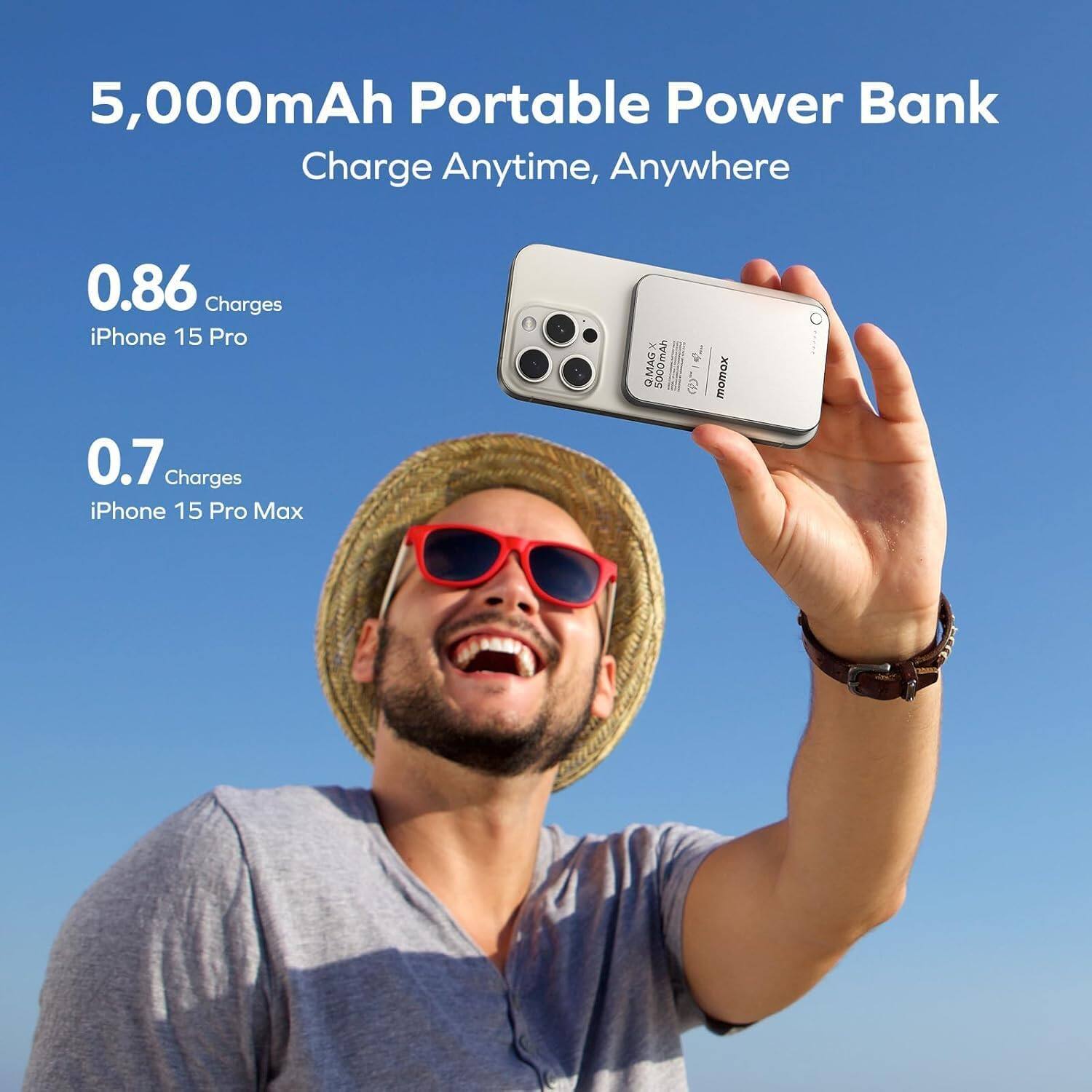 5,000mAh Portable Power Bank Charge Anytime, Anywhere 0.86 Charges iPhone 15 Pro 0.7 Charges iPhone 15 Pro Max x QMAGX C.. 5000mAh Portable Power Bank Charge Anytime, Anywhere 0.86 Charges iPhone 15 Pro 0.7 Charges iPhone 15 Pro Max x QMAGX C..