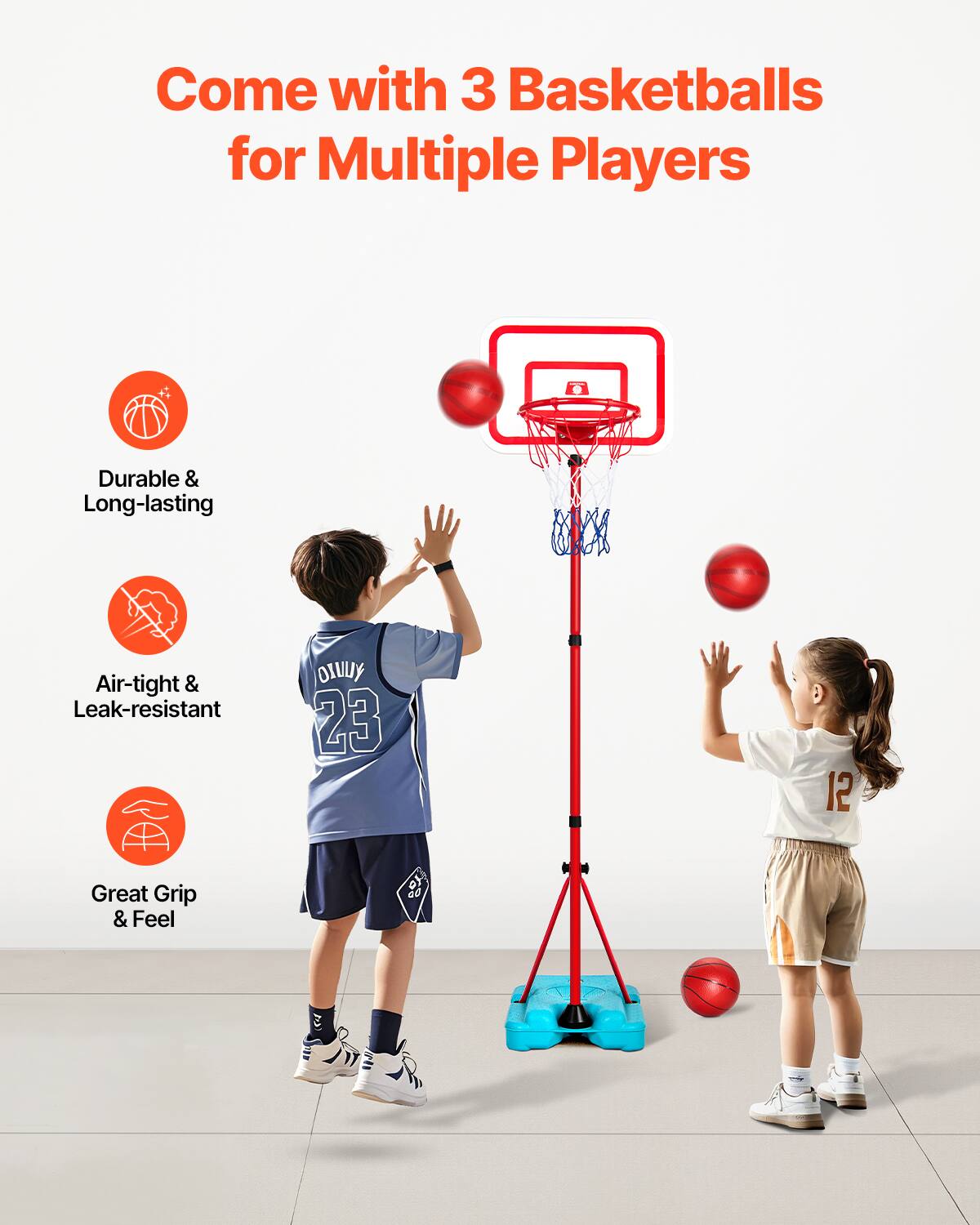 Come with 3 Basketballs for Multiple Players

- Durable & Long-lasting
- Air-tight & Leak-resistant
- Great Grip & Feel
