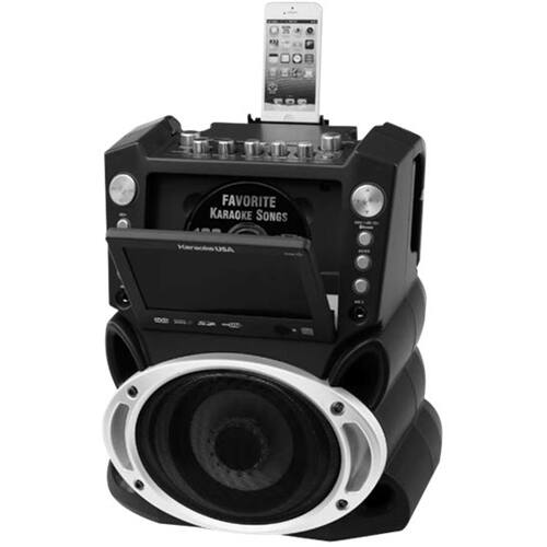 Alt View 11. Karaoke USA - DVD/CDG/MP3G Karaoke Machine with 7" TFT Color Screen, Record, Bluetooth and LED Sync Lights - Silver/black.