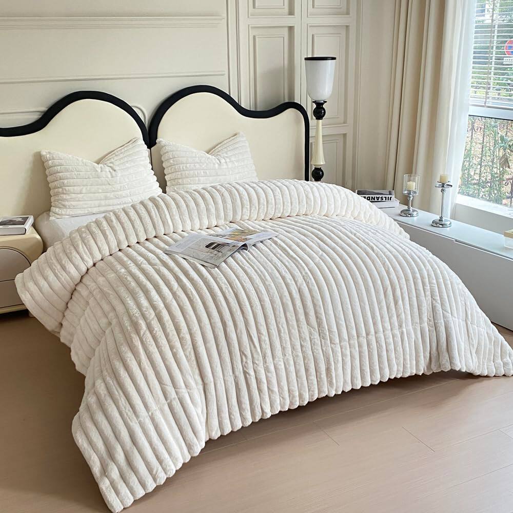 Dapper Styles Faux Rabbit Striped Plush Comforter Sets Ultra Soft ...