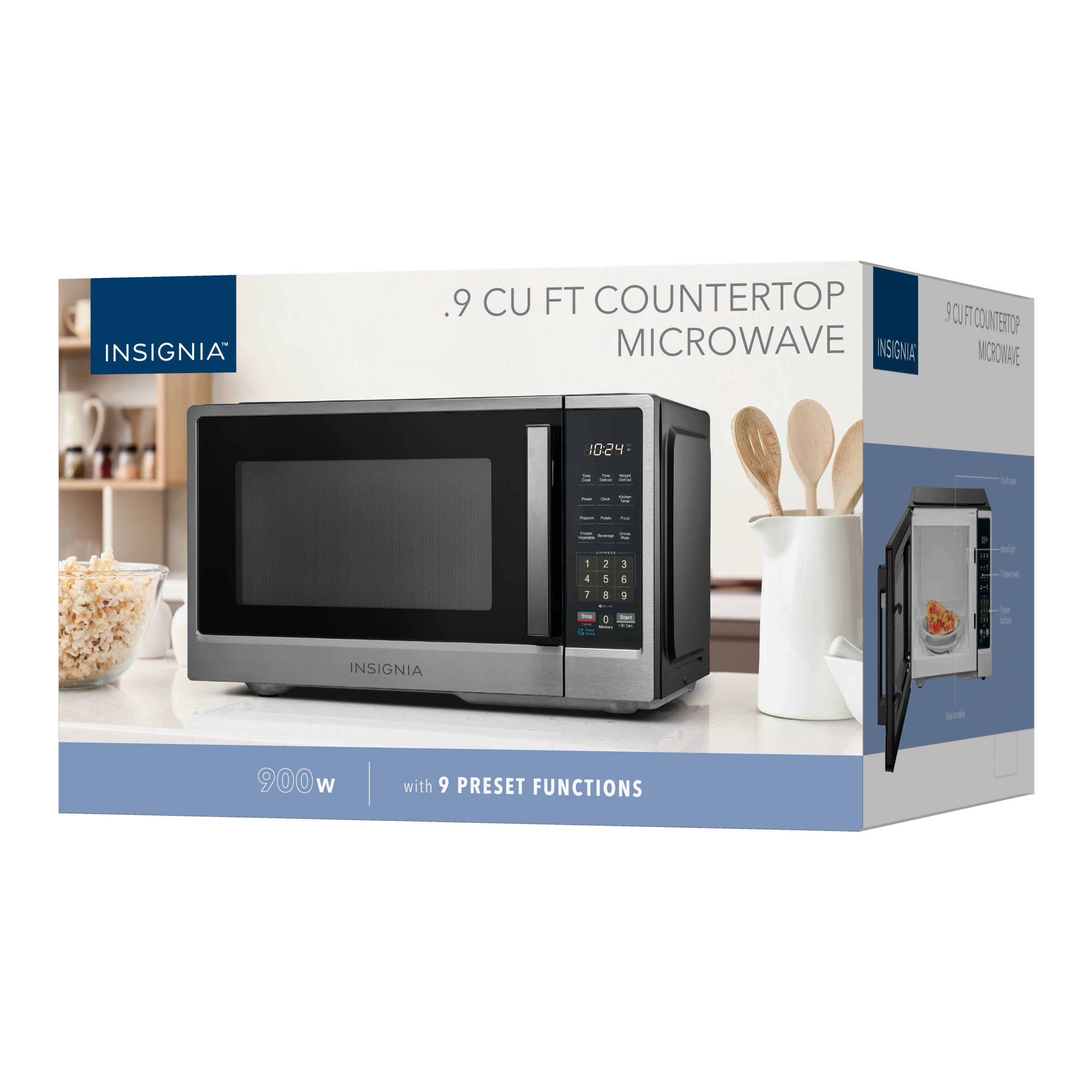 INSIGNIA .9 CU FT COUNTERTOP MICROWAVE  
900W with 9 PRESET FUNCTIONS