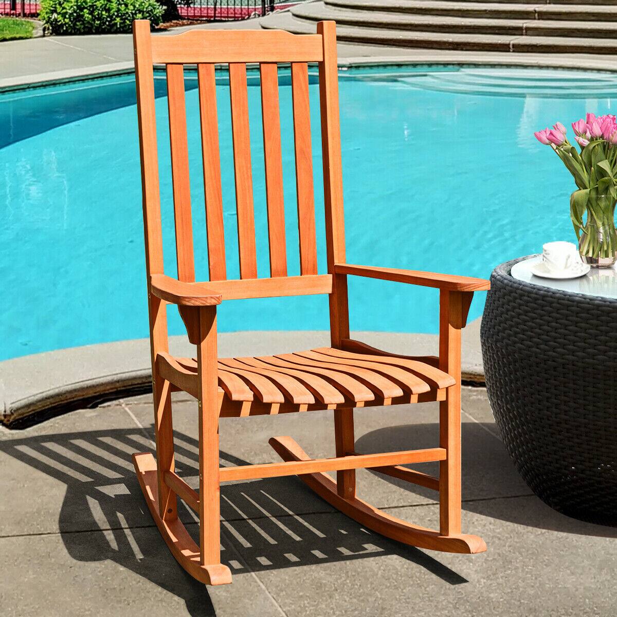 Alt View 2. Costway - Costway Outdoor Eucalyptus Rocking Chair Single Rocker for Patio Deck Garden - Natural.