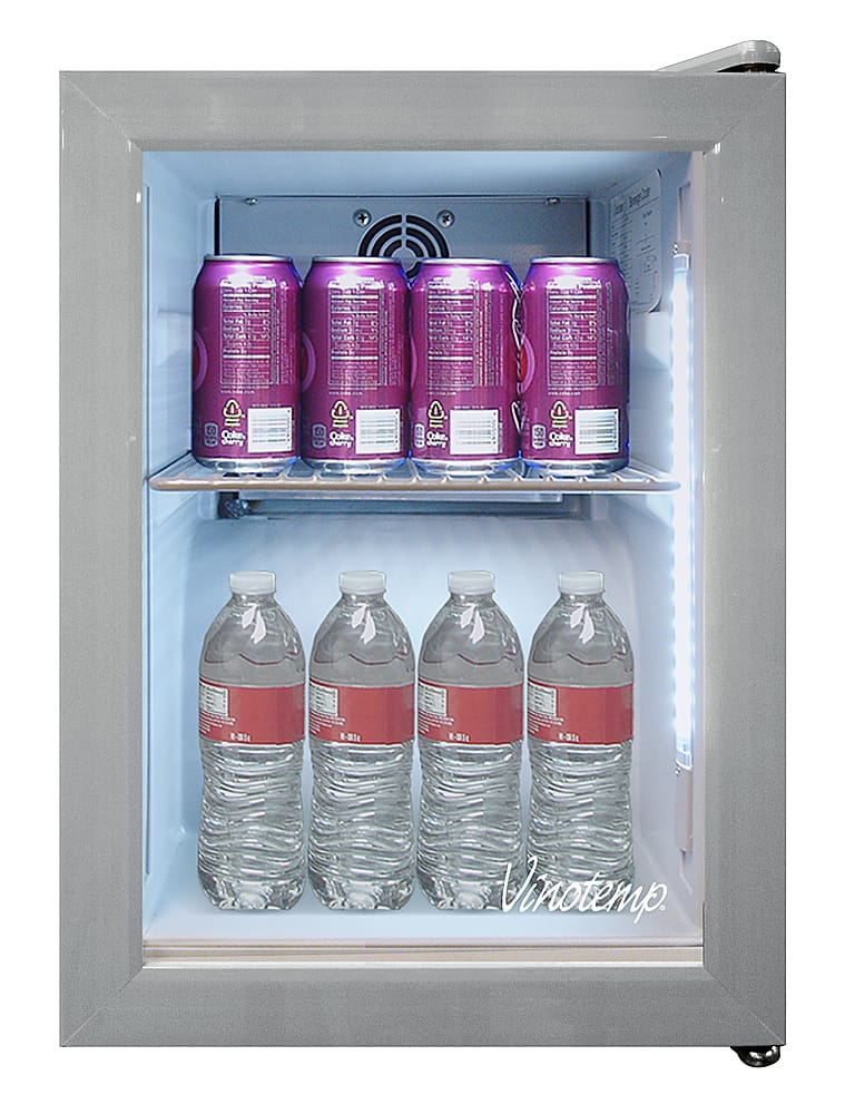 Front. Vinotemp - 24-Can Countertop Beverage Display Cooler - Stainless steel.