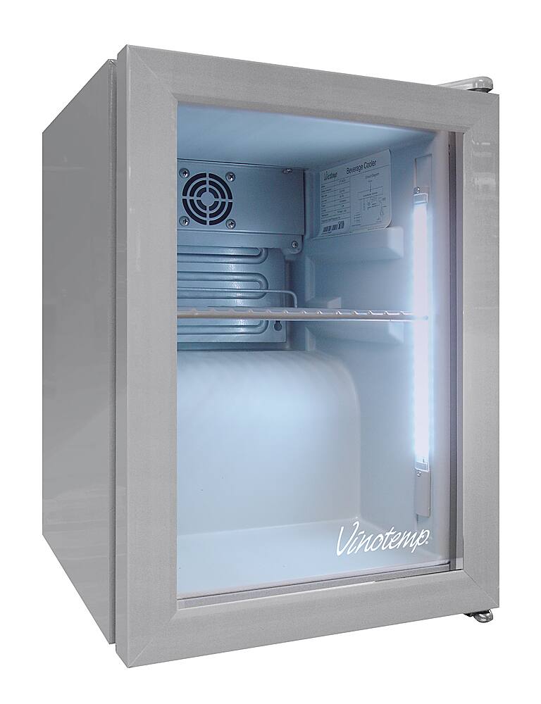 Left View: Vinotemp - 24-Can Countertop Beverage Display Cooler - Stainless steel