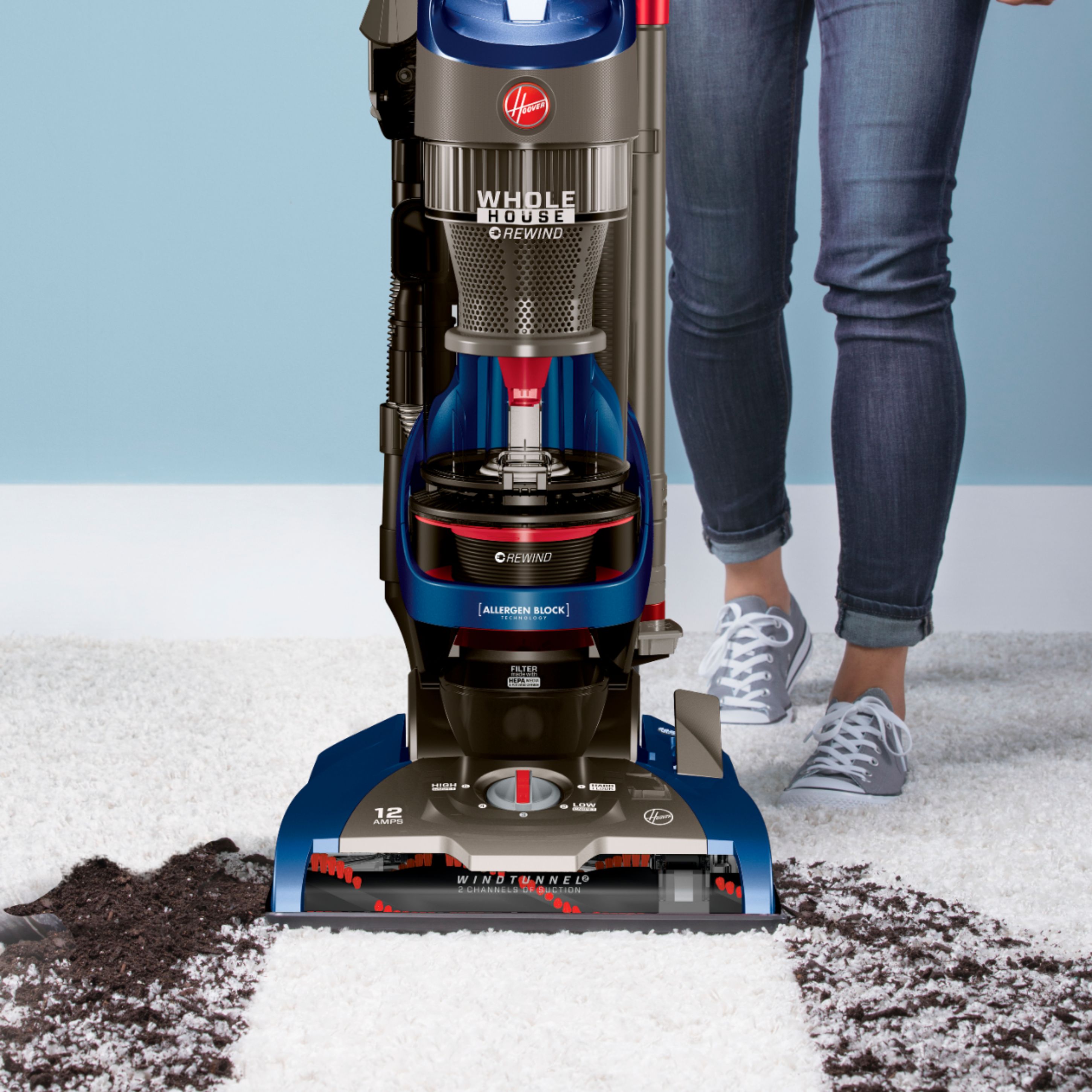 Hoover WindTunnel 2 Blue Whole House Rewind Upright Vacuum Cleaner 