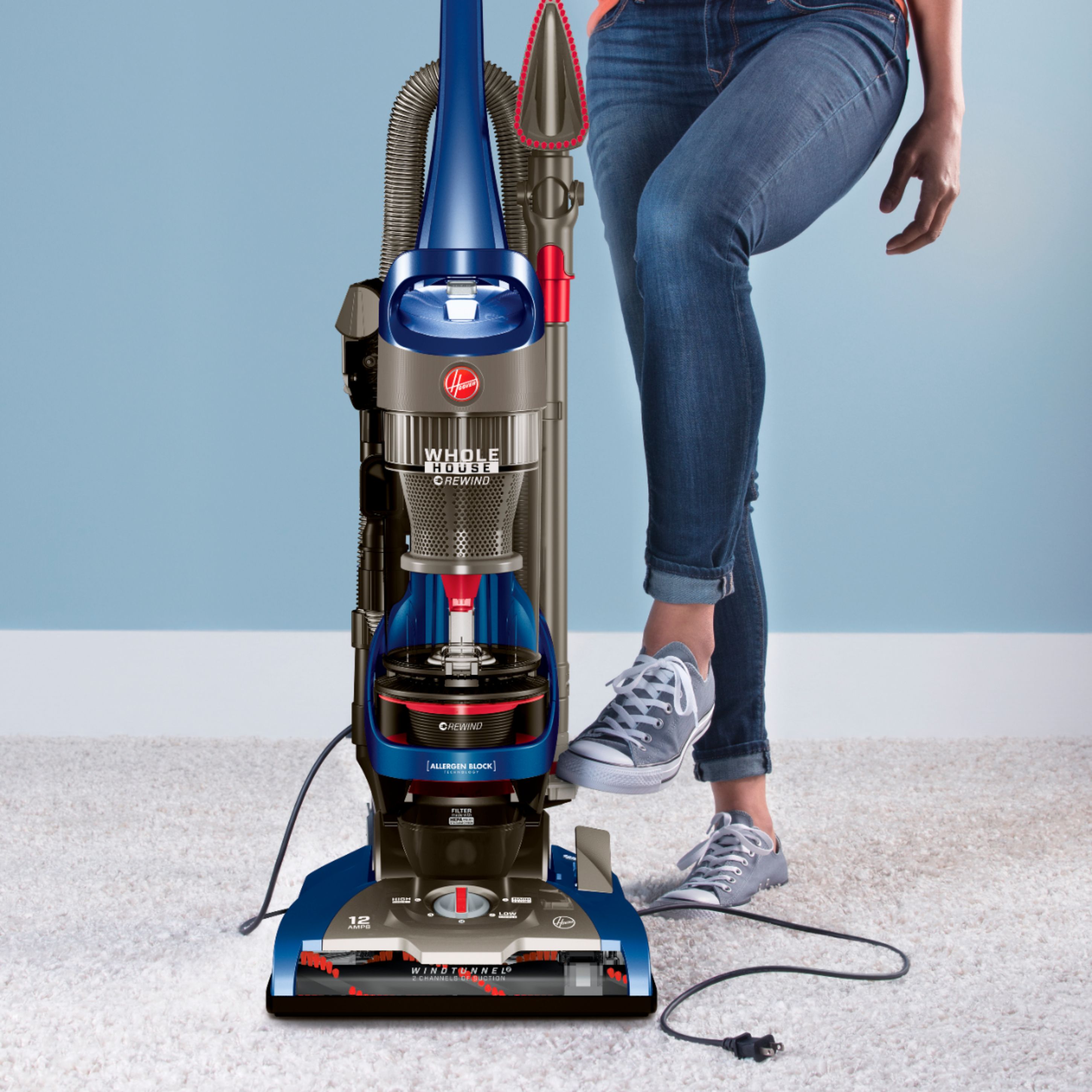 Blue Hoover WindTunnel 2 Whole House Rewind Bagless Upright Vacuum 
