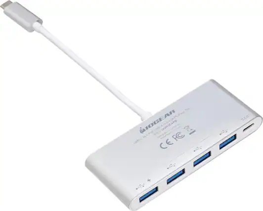 Front. IOGEAR - 4-Port USB 3.0 Hub - Silver.