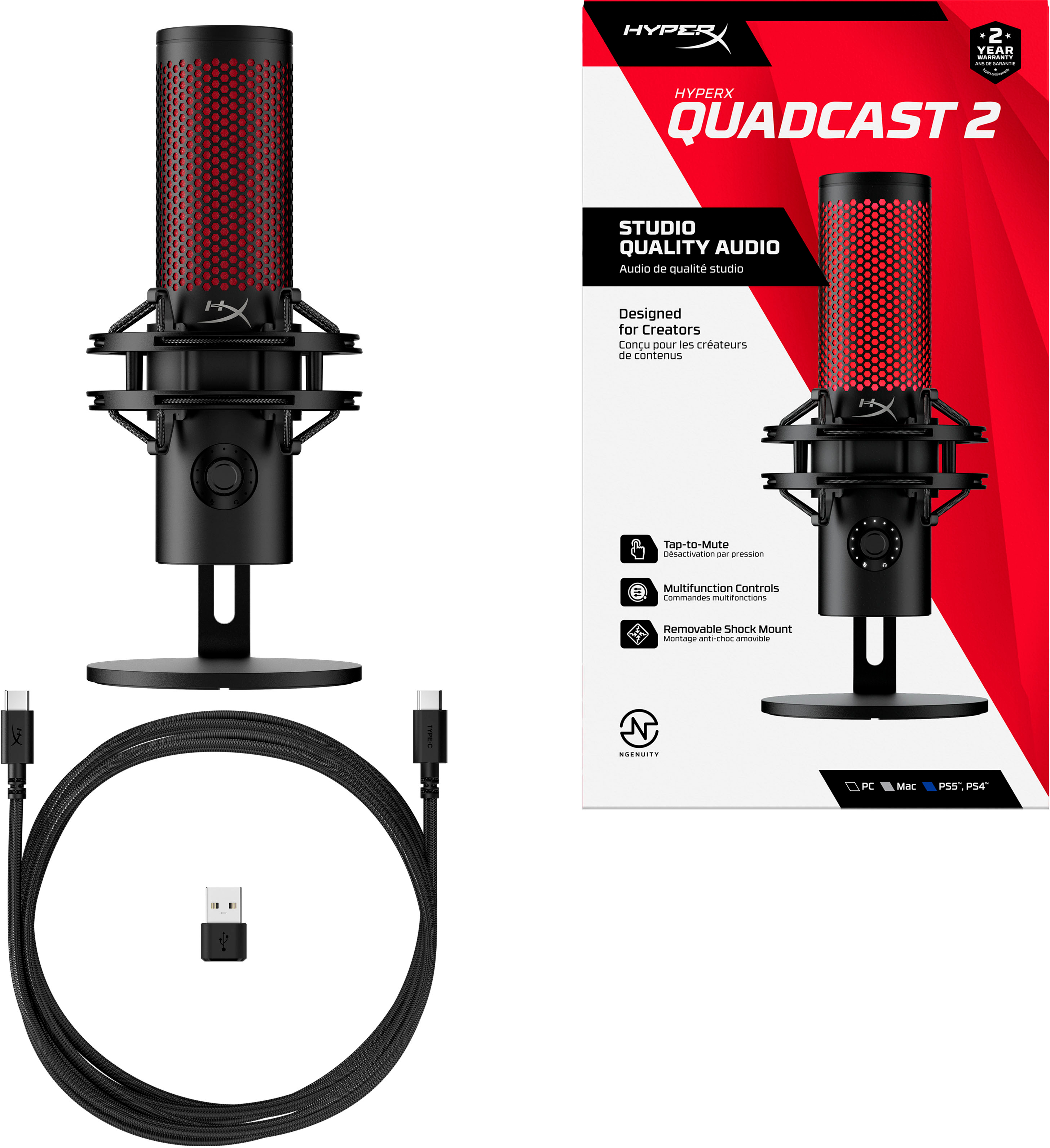 HyperX QuadCast 2 S Wired Multi Pattern USB Electret Condenser