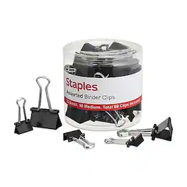 Staples - Assorted Binder Clips, 1" Capacity, 60 Clips/Pack - Black