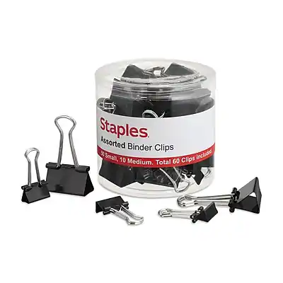 Staples
Assorted Binder Clips
5 Small, 10 Medium
Total 60 Clips Included