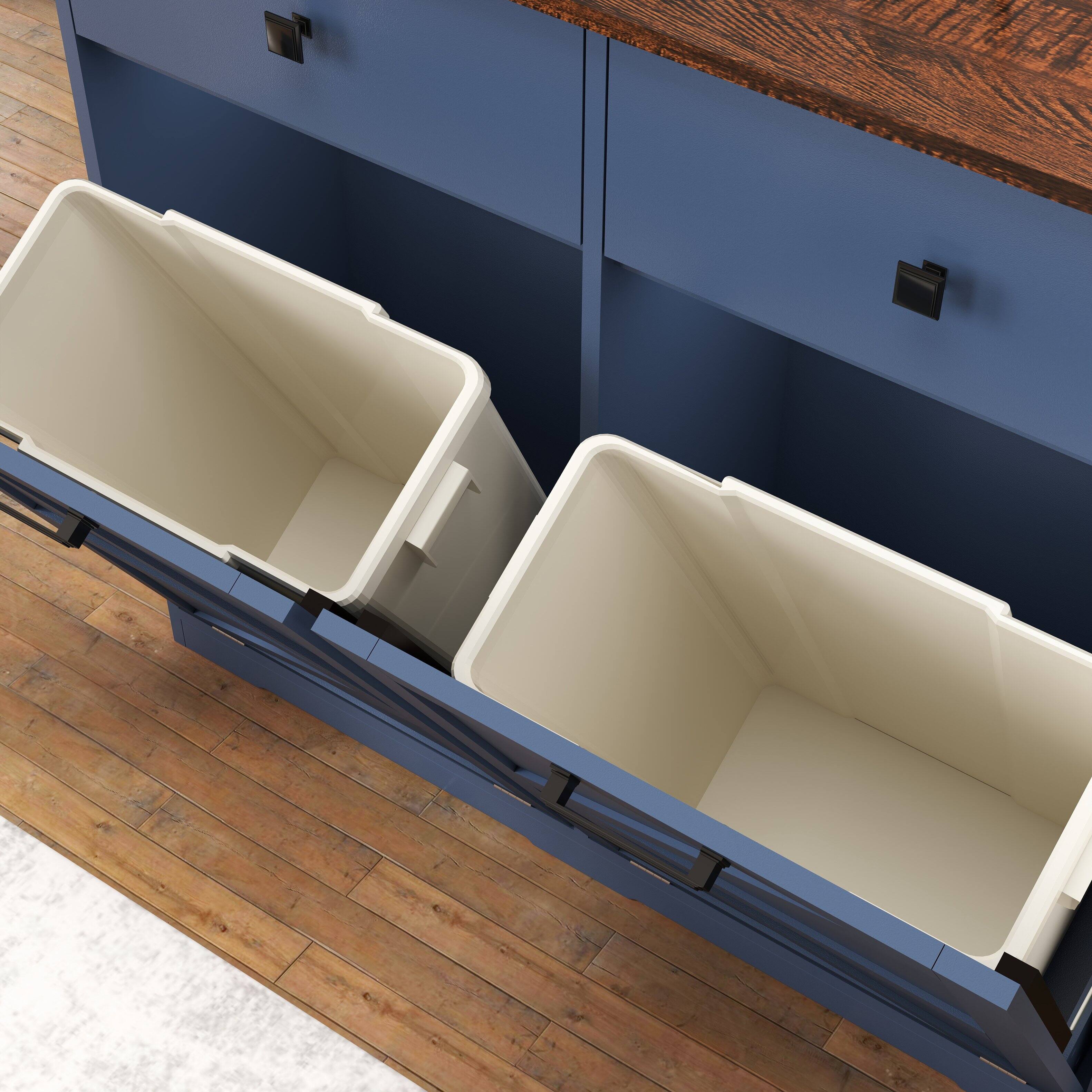 Alt View 6. GOODSILO - Double Tilt Out Trash Cabinet - Farmhouse Style Kitchen Recycling Cabinet with Drawer - Antique Navy Blue.