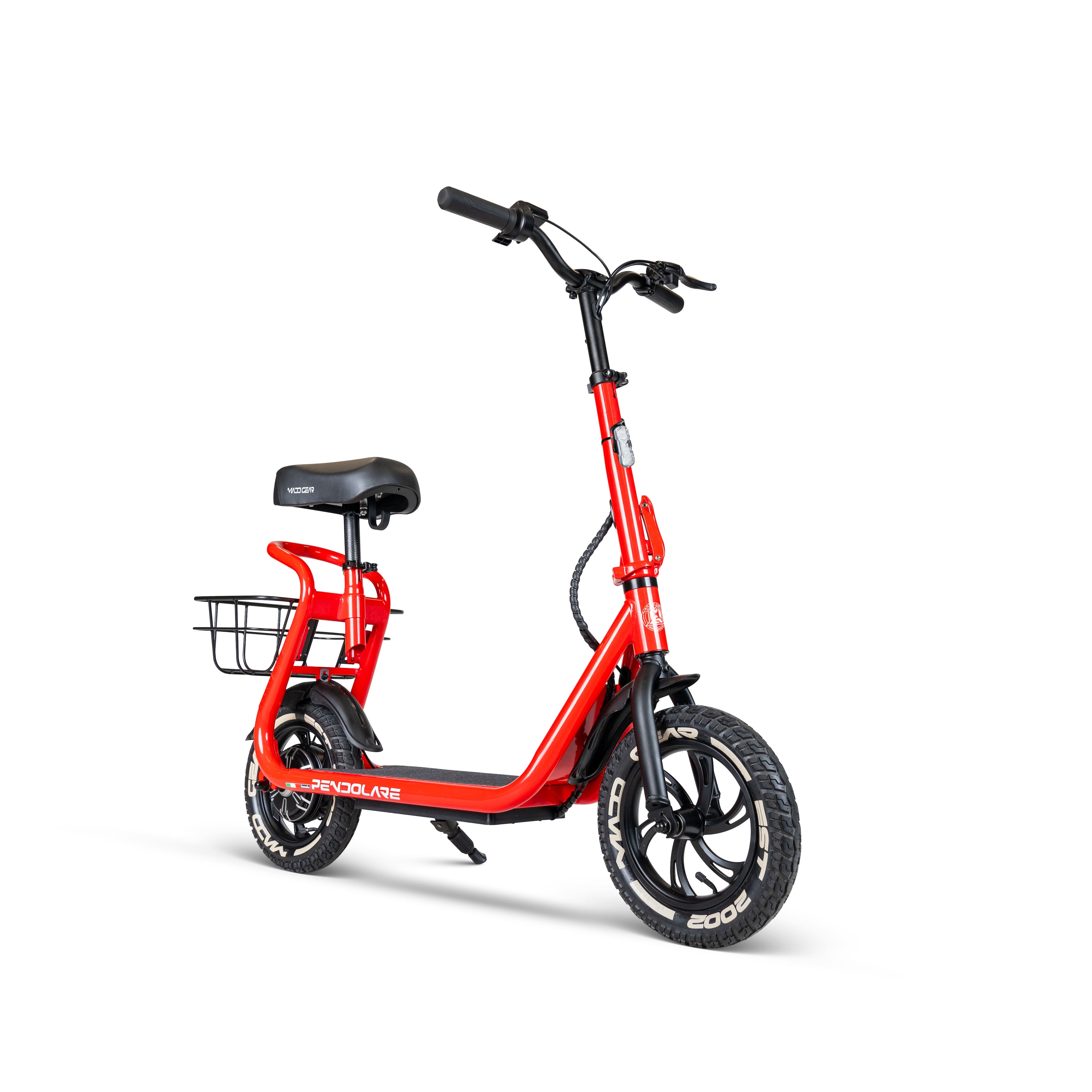 Electric Scooter with Seat & Basket for Adults & Teens – Long Range 18 Miles, 450W Motor, Foldable – Madd Gear Pendolare - Red