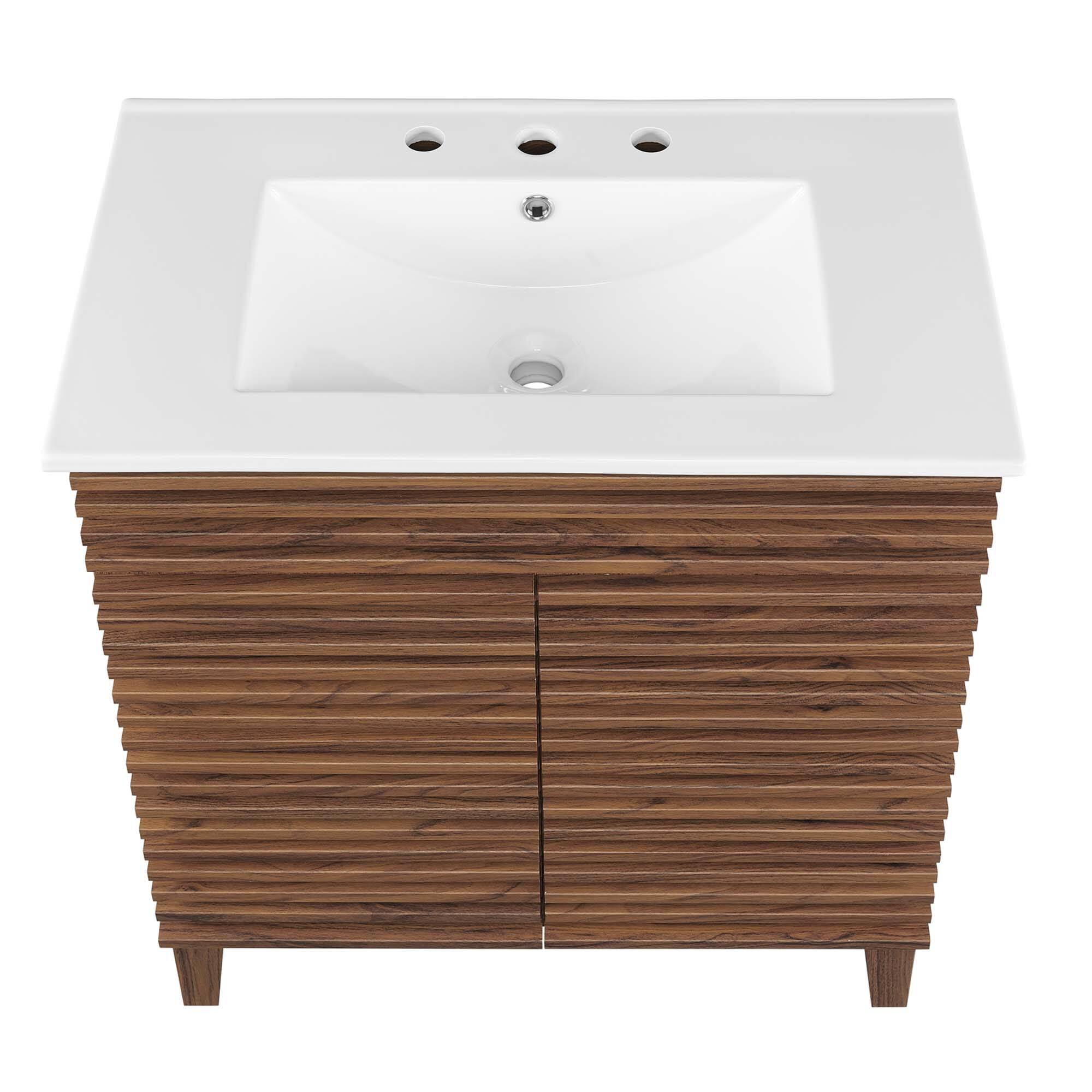 Alt View 4. Modway - Render 30" and 36" Bathroom Vanities with White Basin Included - Walnut White.