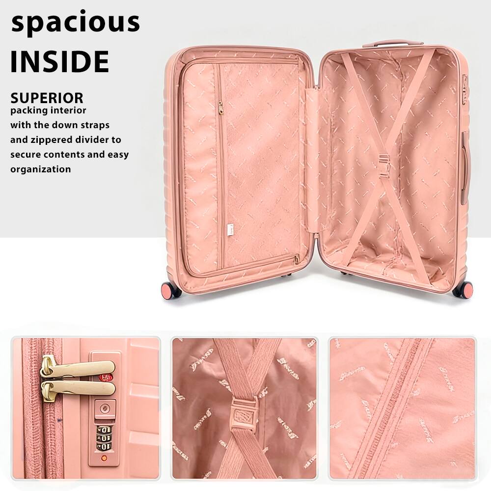 spacious INSIDE  
SUPERIOR packing interior with the down straps and zippered divider to secure contents and easy organization