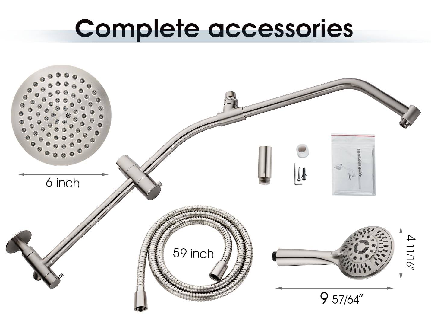 Complete accessories

- 6 inch
- 59 inch
- 9 57/64"
- 4 11/16"