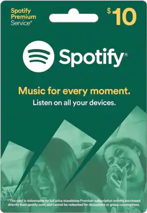 Front. Spotify - $10 Gift Card.