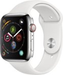 Left Zoom. Apple Watch Series 4 (GPS + Cellular) 44mm Stainless Steel Case with White Sport Band - Stainless Steel.