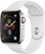 Left Zoom. Apple Watch Series 4 (GPS + Cellular) 44mm Stainless Steel Case with White Sport Band - Stainless Steel.