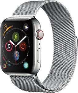 Apple - Apple Watch Series 4 (GPS + Cellular) 44mm Stainless Steel Case with Milanese Loop - Stainless Steel - Left