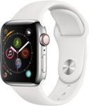 Left Zoom. Apple Watch Series 4 (GPS + Cellular) 40mm Stainless Steel Case with White Sport Band - Stainless Steel.