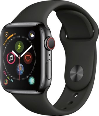 Apple Apple Watch Series 4 (GPS + Cellular) 40mm Space Black Stainless Steel Case with Black Sport Band Space Black Stainless Steel (Unlocked ...