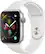Left. Apple - Apple Watch Series 4 (GPS + Cellular) 44mm Silver Aluminum Case with White Sport Band.