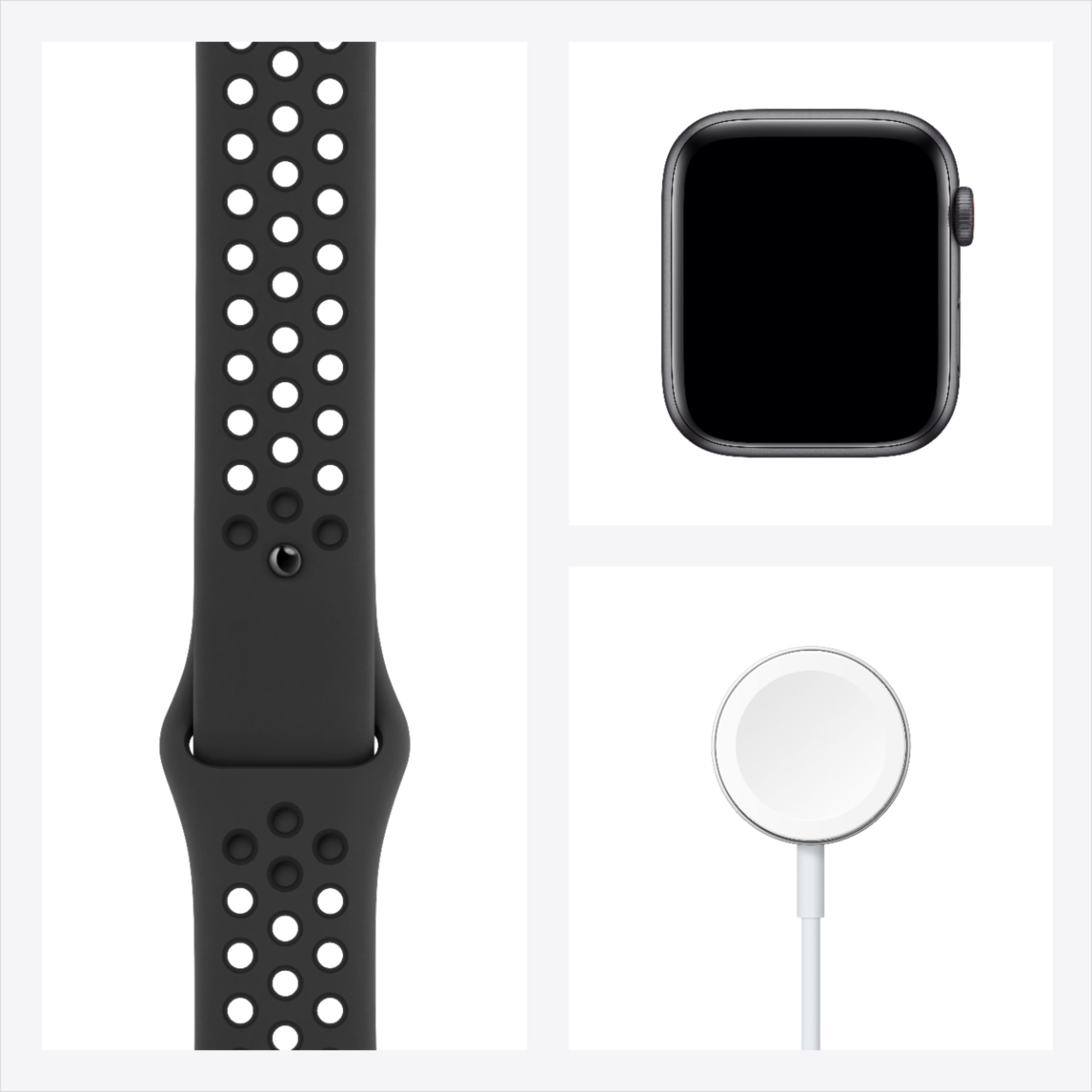 Alt View 16. Apple - Apple Watch Nike SE (GPS + Cellular) 44mm Space Gray Aluminum Case with Anthracite/Black Nike Sport Band.