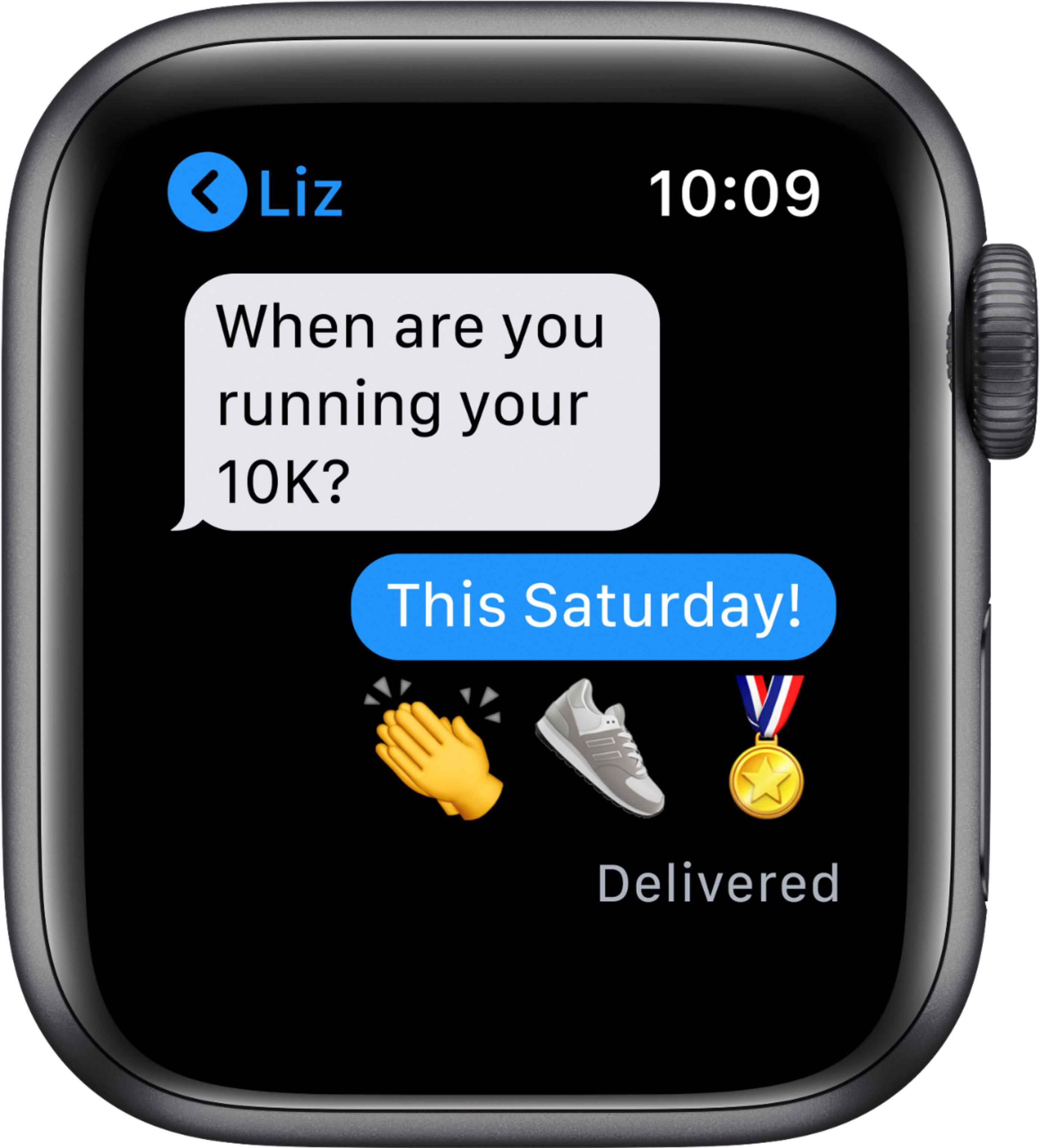 Liz is asking when the person is running their 10K, and the person has replied that they will be running it on this Saturday. The message has been delivered.