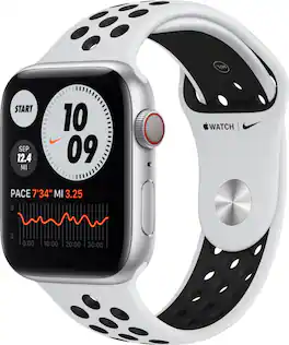 Refurbished Apple Watch Nike Series 6(GPS + Cellular) 44mm Silver Aluminum Case with Pure Platinum/Black Nike Sport Band - Silver - (2020)