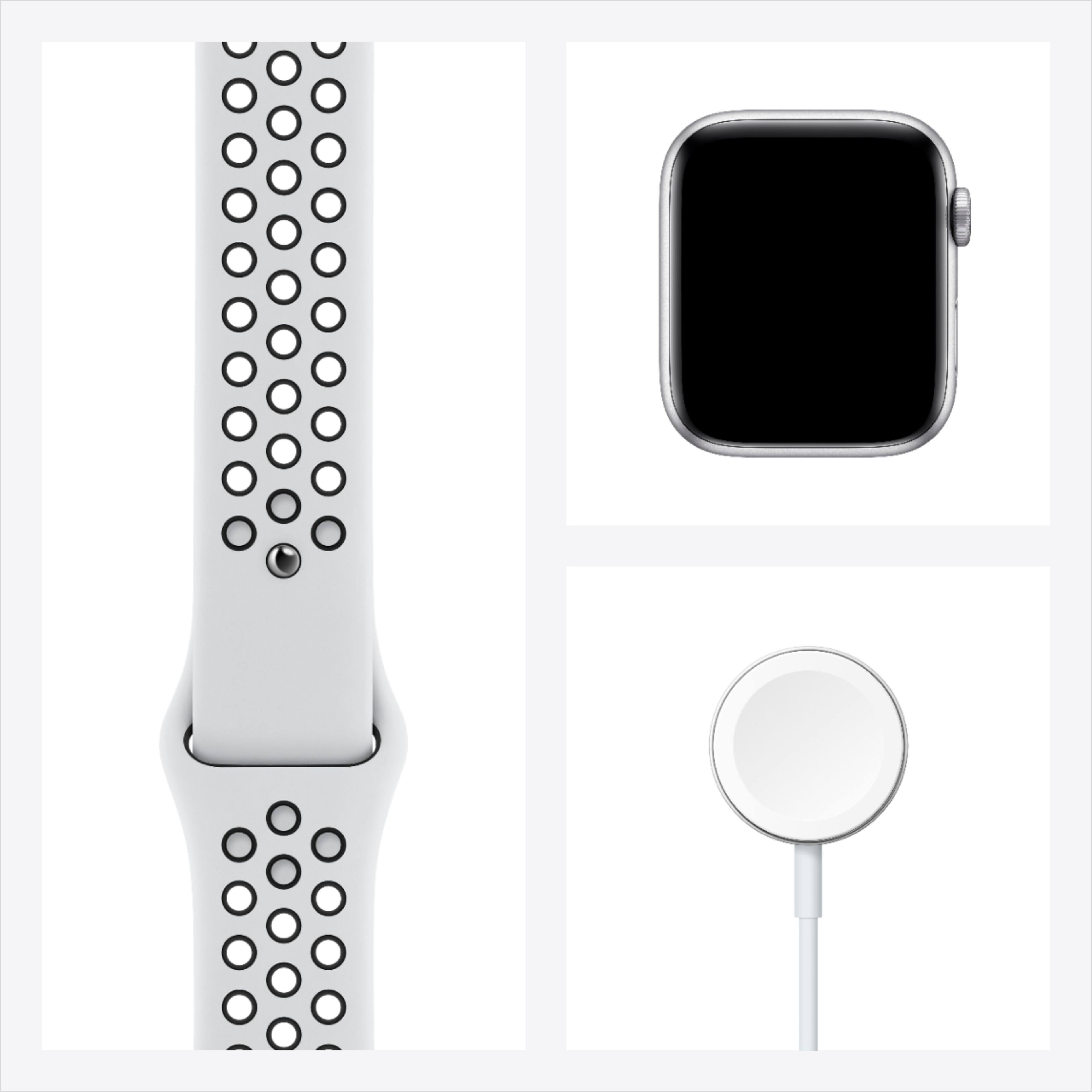 Alt View 15. Apple - Refurbished Apple Watch Nike Series 6(GPS + Cellular) 44mm Silver Aluminum Case with Pure Platinum/Black Nike Sport Band - Silver.