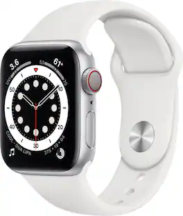 Geek Squad Certified Refurbished Apple Watch Series 6 (GPS + Cellular) 40mm Silver Aluminum Case with White Sport Band - Silver - (2020)