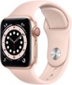 Front Zoom. Apple Watch Series 6 (GPS + Cellular) 40mm Gold Aluminum Case with Pink Sand Sport Band - Gold.