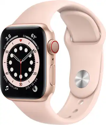 The image features a watch with a pink face and a gold band. The watch displays the time as 19:04.
