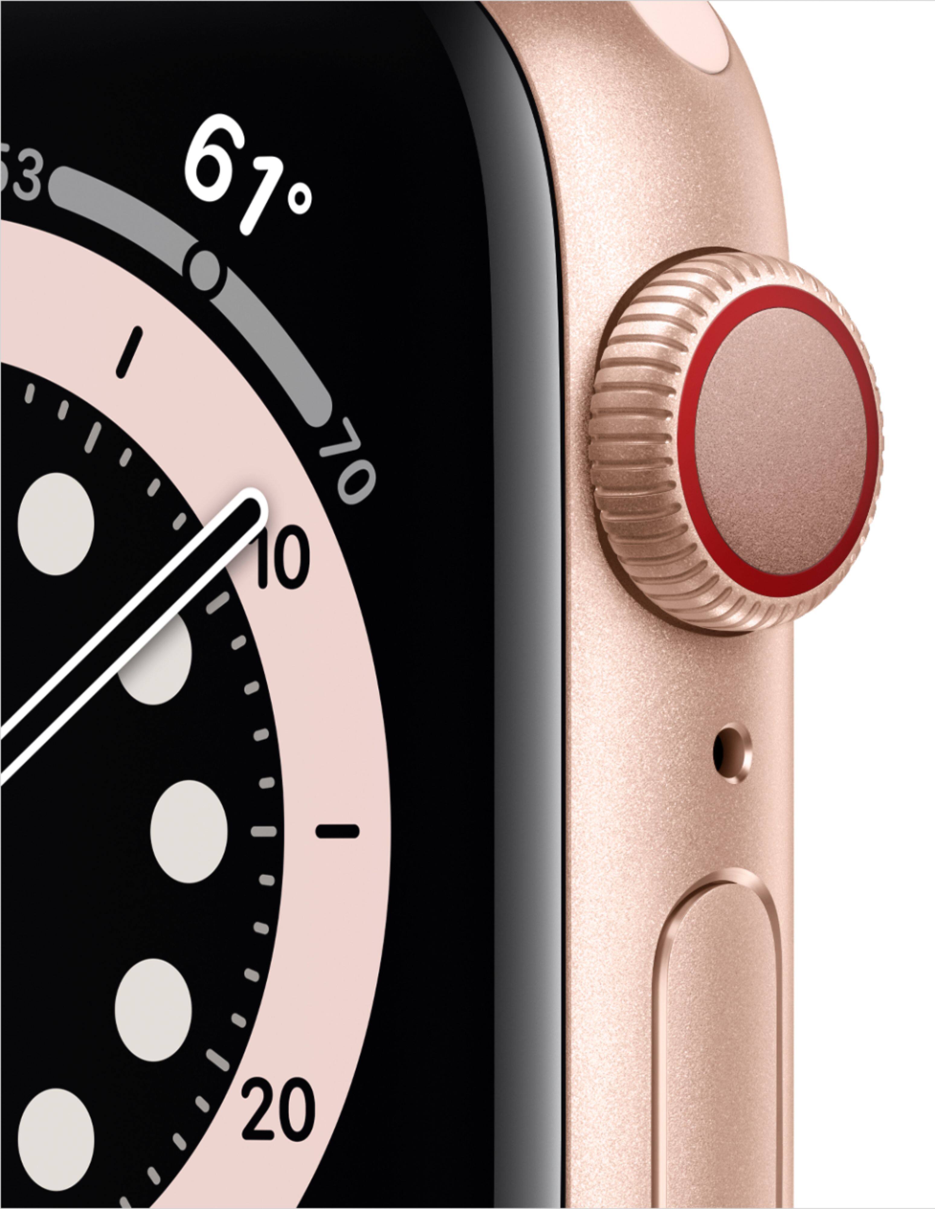 Alt View 11. Apple - Geek Squad Certified Refurbished Apple Watch Series 6 (GPS + Cellular) 40mm Gold Aluminum Case with Pink Sand Sport Band - Gold.