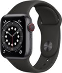 Front Zoom. Apple Watch Series 6 (GPS + Cellular) 40mm Space Gray Aluminum Case with Black Sport Band - Space Gray.