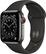 Front. Apple - Apple Watch Series 6 (GPS + Cellular) 40mm Graphite Stainless Steel Case with Black Sport Band - Silver.