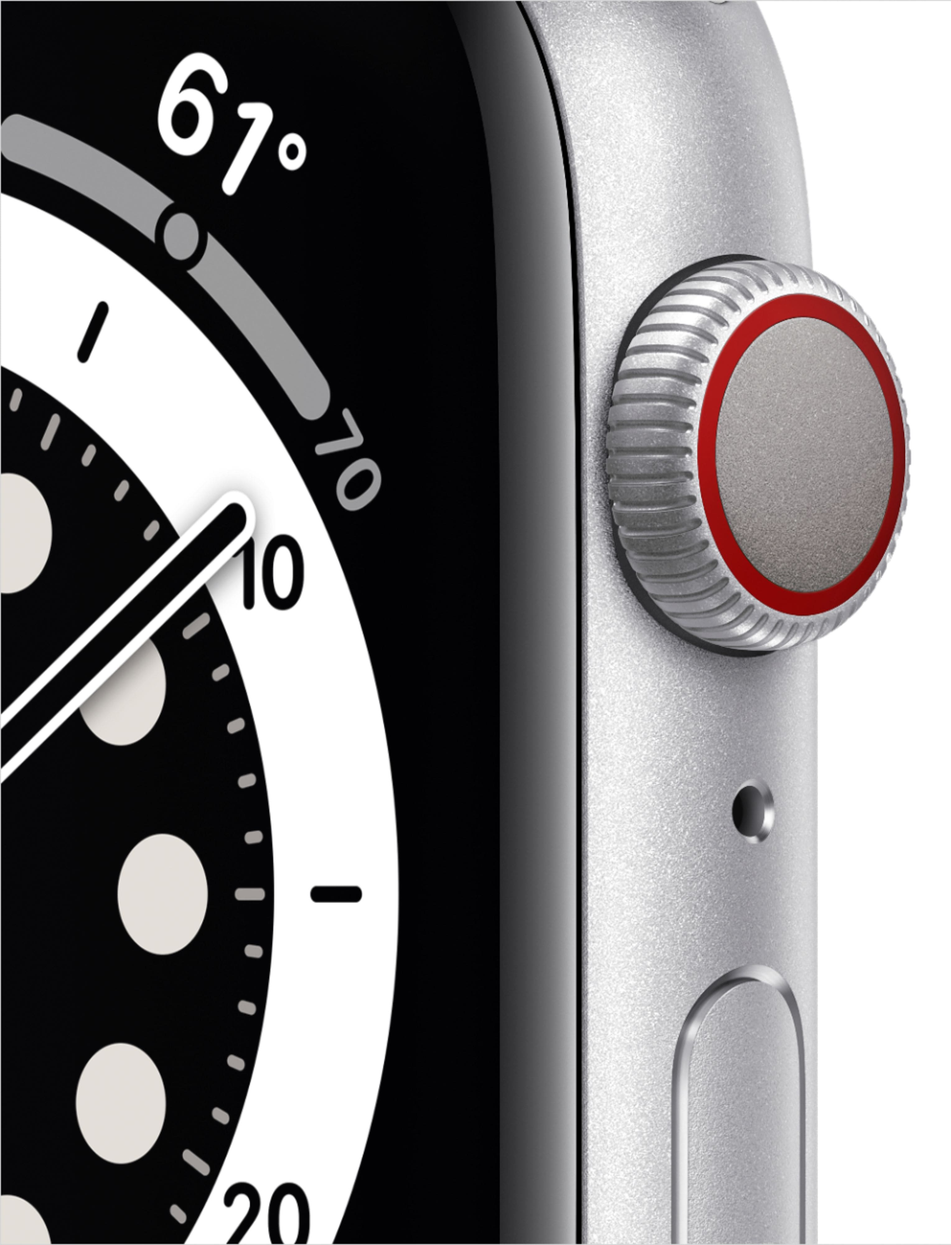 Alt View 11. Apple - Apple Watch Series 6 (GPS + Cellular) 44mm Aluminum Case with White Sport Band - Silver.