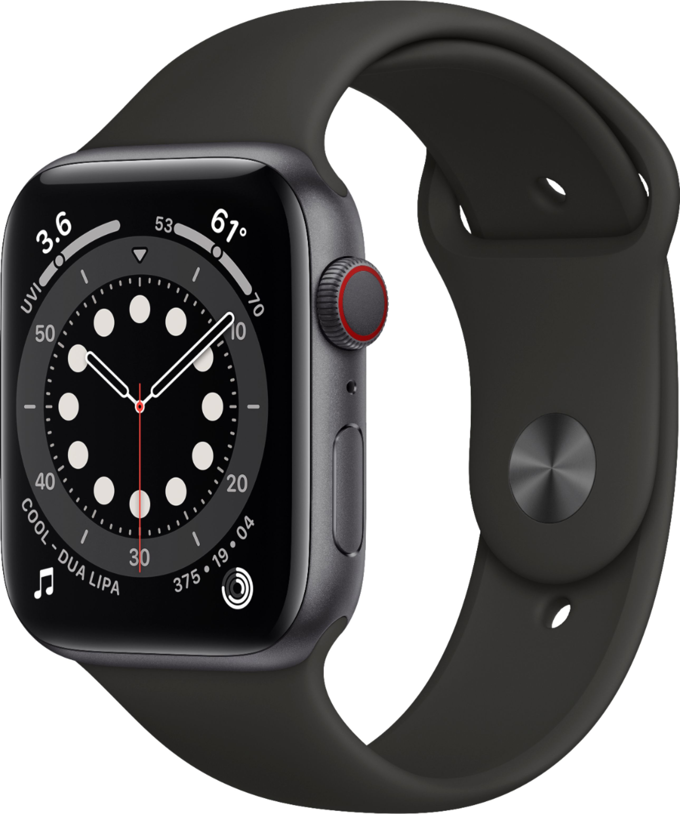Apple Watch Series 6 (GPS + Cellular) 44mm Space Gray Aluminum Case with Black Sport Band - Space Gray