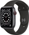 Front. Apple - Apple Watch Series 6 (GPS + Cellular) 44mm Aluminum Case with Black Sport Band - Space Gray.