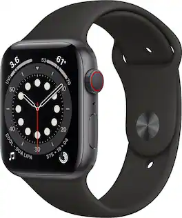 Refurbished Excellent - Apple Watch Series 6 (GPS + Cellular) 44mm Aluminum Case with Black Sport Band - Space Gray - (2020)
