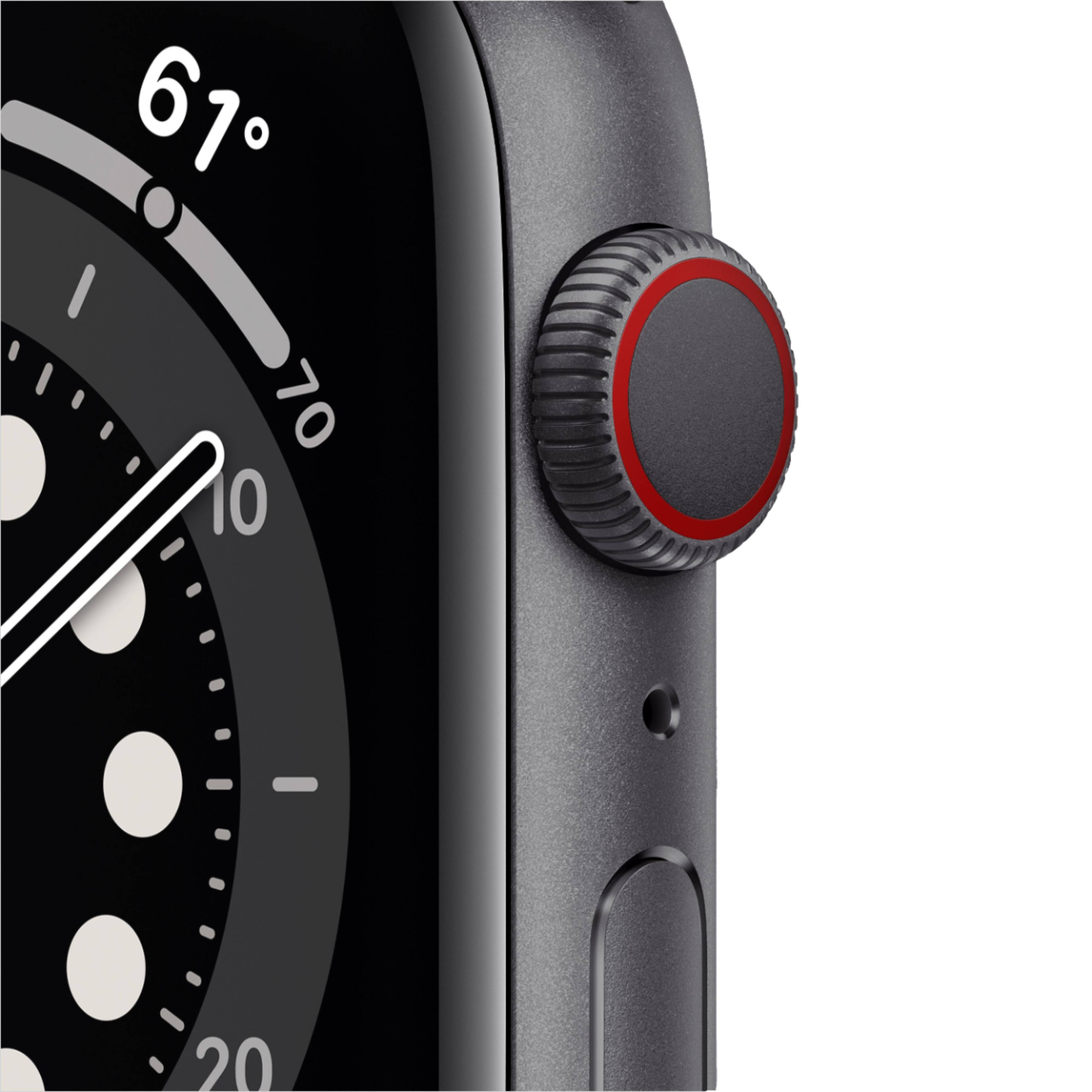 Alt View 11. Apple - Apple Watch Series 6 (GPS + Cellular) 44mm Aluminum Case with Black Sport Band - Space Gray.